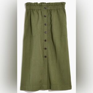 Madewell Palm Green Paper Bag Waist A-Line Skirt with Buttons